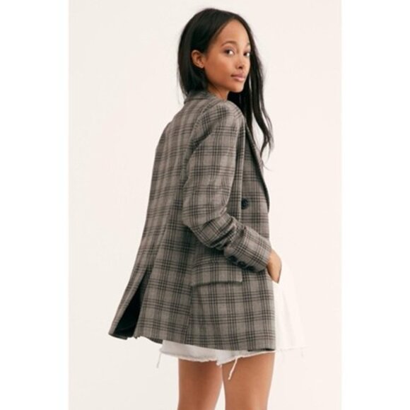 Free People Ashby Blazer Gray/Black Plaid Double Breasted Oversize Jacket M - Picture 5 of 12